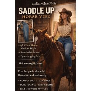 COWGIRL CHIC Free People High Rise Skinny Jeans Medium Wash   Size 29 saddle up‎